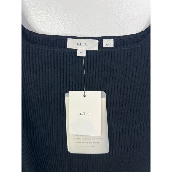 NWT A.L.C. Dalia Knit Square Neck Asymmetrical Sleeveless Black Mini Dress XS - Picture 5 of 10